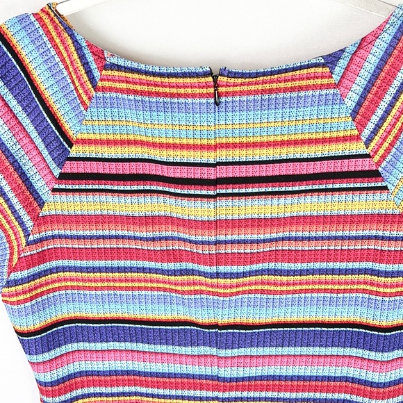 ECI |🌈👗Colorful Striped Cap Sleeves Bodycon Shift Style Dress - Picture 5 of 10